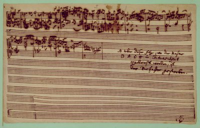 Última página de The Art of Fugue, 1740s (caneta e tinta no papel) de Johann Sebastian Bach